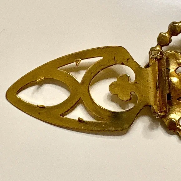 Vintage 1930s–40s Pearl & Rhinestone Floral Gold Tone Scarf Clip / Pin / Brooch